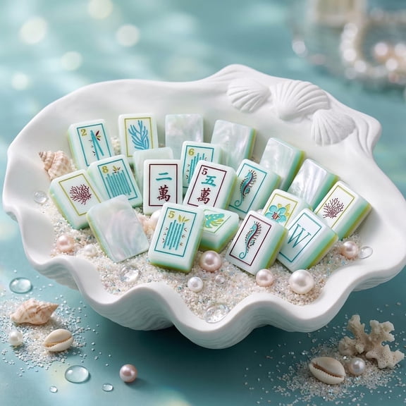 Ocean Shell-Themed American Mahjong Set - 160 Acrylic 4-Layer Engraved Tiles, Portable Travel Game, Handmake, Gift for Tile Lovers, Friends & Couples