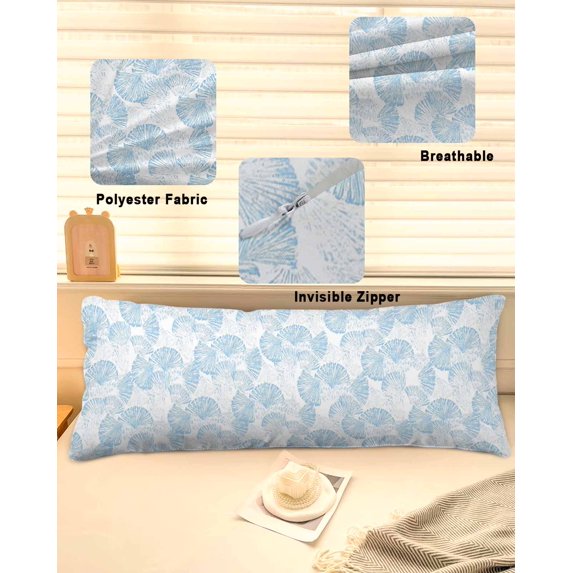 Ocean Shell Throw Pillow Covers, Summer Coastal Seashells Texture Light Blue Soft Breathable Pillow Cases with Zipper for Sleeping, Long Body Pillowcases for Couch Bed Sofa Chair 20x60 Inches