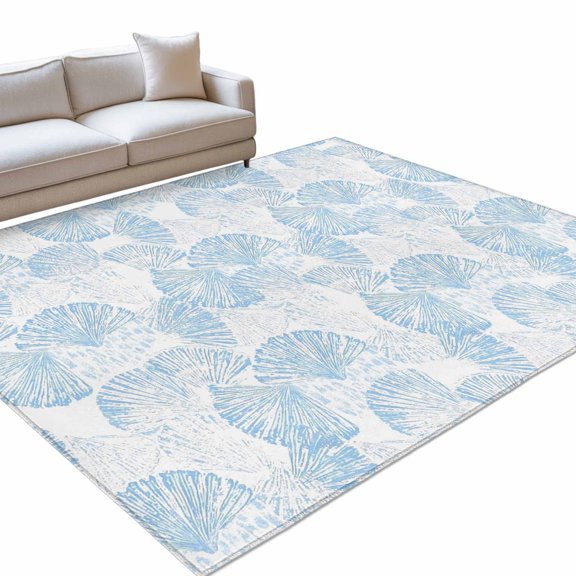 Ocean Shell Washable Rug 3x5 Area Rug for Living Room Bedroom Non Slip Indoor Floor Rectangle Carpet Large Summer Coastal Seashells Texture Light Blue Entryway Rugs for Dining Room Office Home