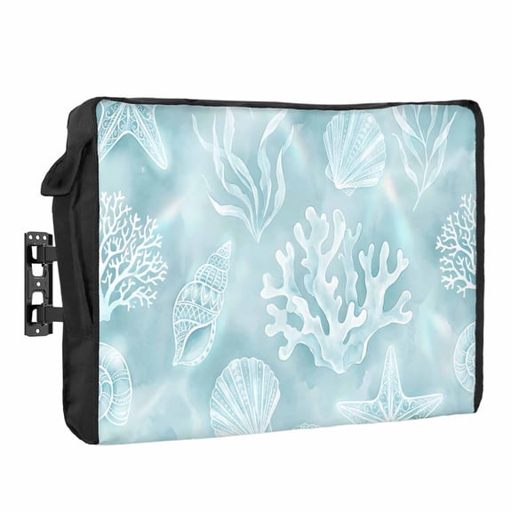 Ocean Shell Waterproof Outdoor TV Cover, Green Sea Shells Coral Stars Green Outside Weatherproof TV Enclosures for 36 to 39 Inch LCD Television Shield Flat Screen Protectors