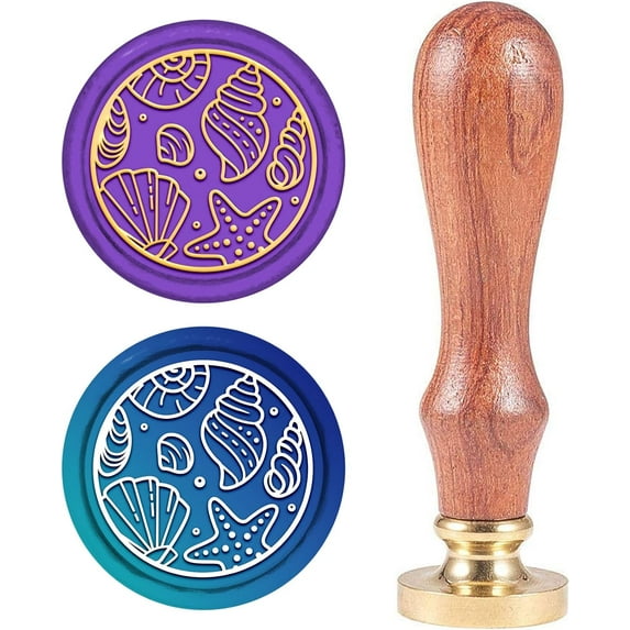 Ocean Shell Wax Seal Stamp Conch Copper 25mm Vintage Detachable Sealing Stamp Brass Head with Envelope Wooden Handle Letter Invitation Card Wedding Gift Package Holiday