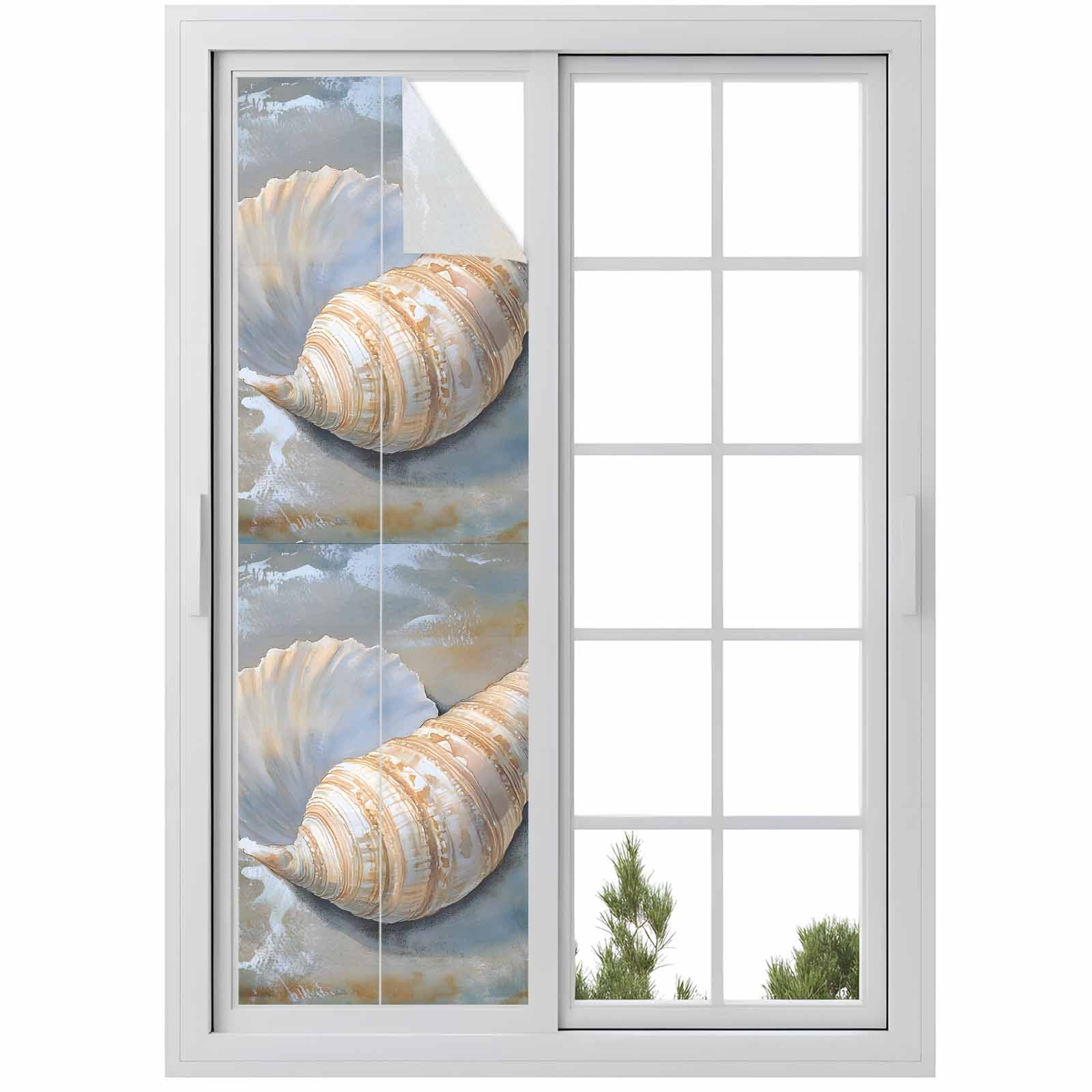 Ocean Shell Window Privacy Film Coastal Spray Retro Beach Decorative ...