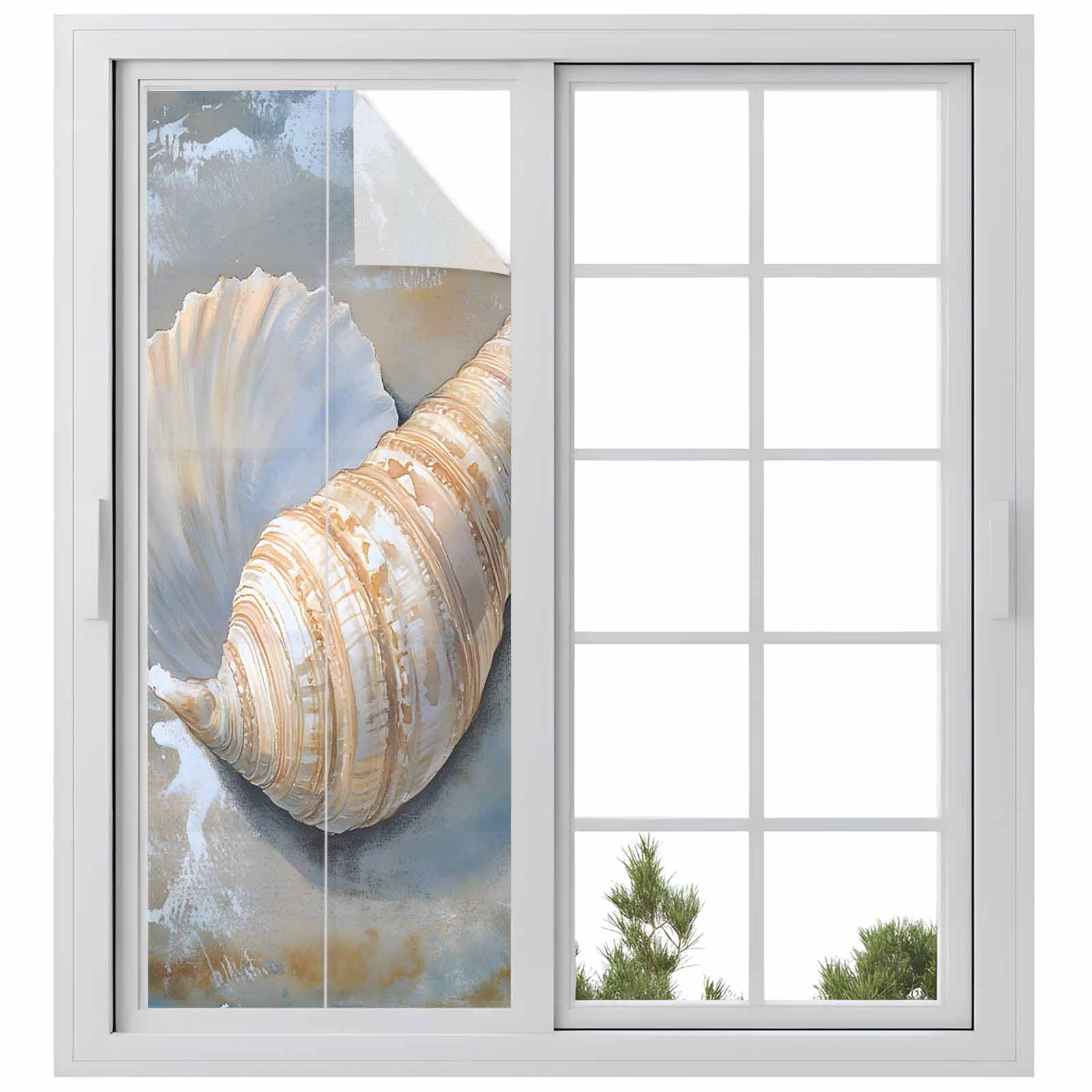 Ocean Shell Window Privacy Film Coastal Spray Retro Beach Decorative ...