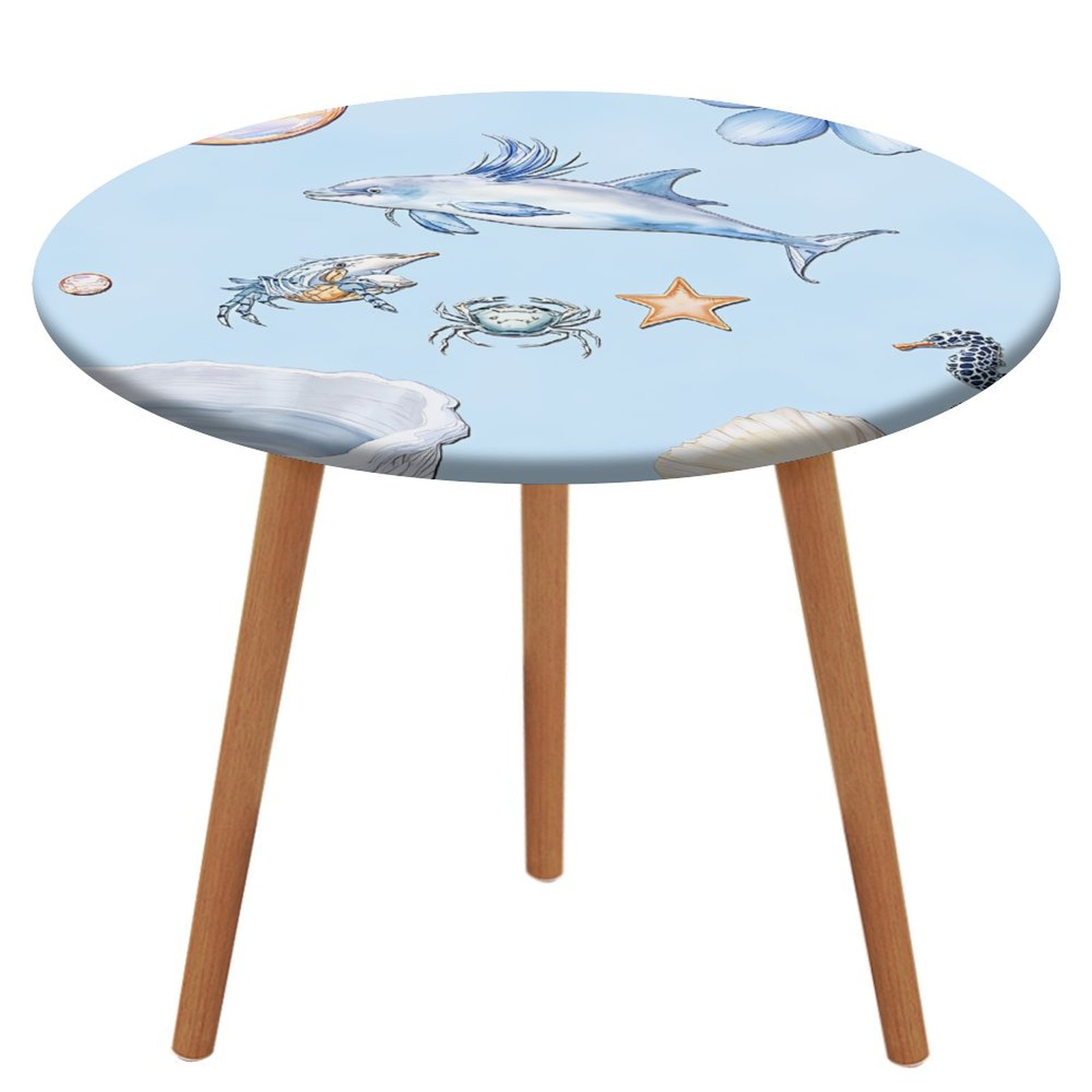 Shell Table Clothes Ocean Shells And Starfish Pattern Round Tablecloth Waterproof Elastic ...
