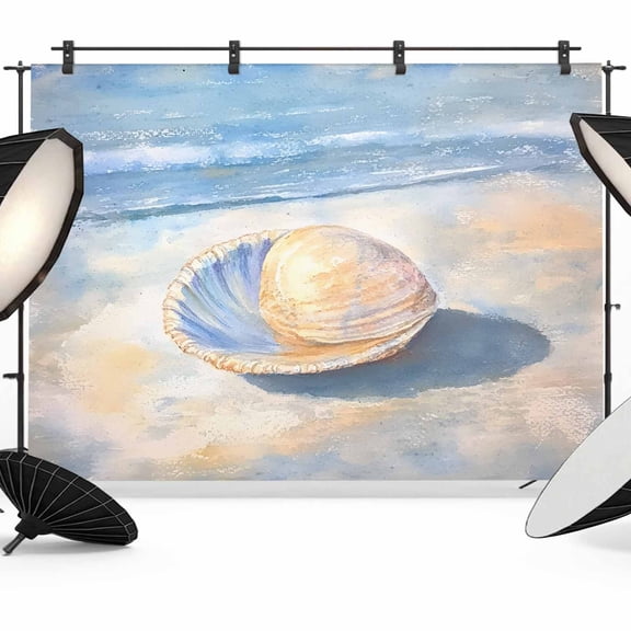 Ocean Shells Backdrop for Photography, Summer Beach Coastal Vintage Photo Backdrop Portrait Background Party Banner Photo Backgrounds for Studio Booth Props, 12x8ft