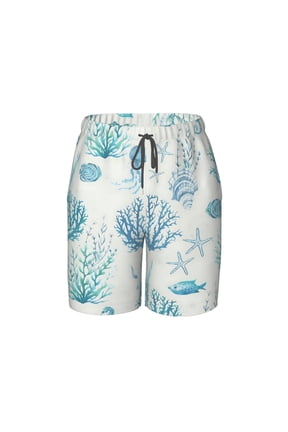 Ocean Shells Beach Pants Teen Shorts with Mesh Lining and Drawstring