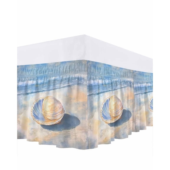 Ocean Shells Bed Skirt King Size 16" Drop Summer Beach Coastal Vintage Ruffled Wrap Around Bed Skirts Adjustable Elastic Bedskirt Dust Ruffle for King Size Bed