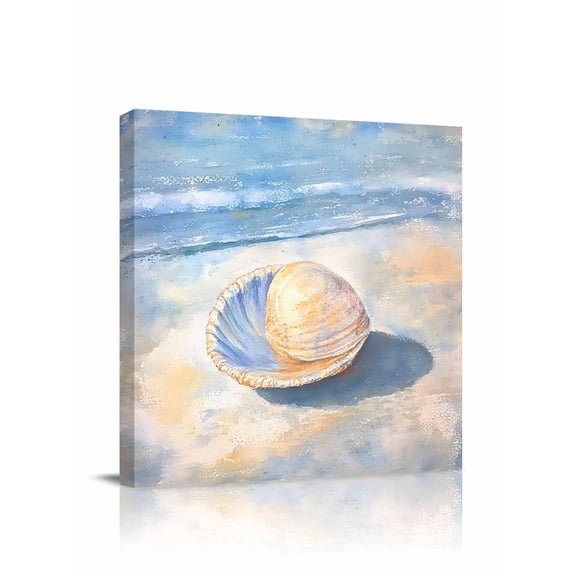 Ocean Shells Canvas Wall Art, Summer Beach Coastal Vintage Framed Wall Decor Modern Artwork Prints Painting for Living Room, Bedroom, Kitchen & Cafe Decor 8x8 Inch