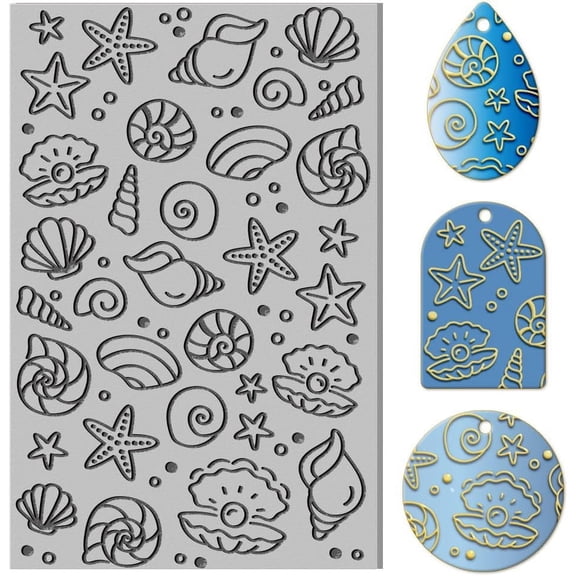 Ocean Shells Clay Texture Mat Ocean Animal Clay Modeling Pattern Pad Texture Sheets for Polymer Clay Making Earrings Jewelry 4x2.6inch Multi-color