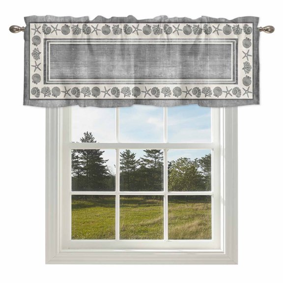 Ocean Shells, Coral Starfish Border Valances for Windows Vintage Grey Rod Pocket Curtain Valance Window Treatment Short Curtains for Kitchen Living Room,42x12in