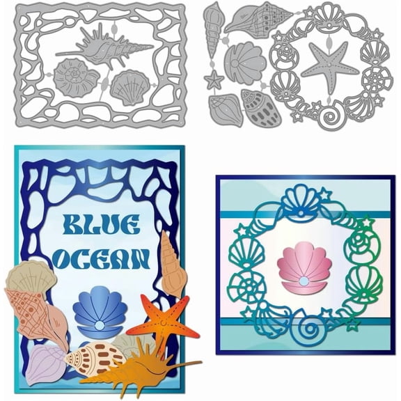 Ocean Shells Metal Cutting Dies Starfish Marine Life Metal Die Cuts Sea Waves Embossing Dies Cut Stencils Decorative Summer Paper Dies for Card Making DIY Scrapbook Album Gift Decoration