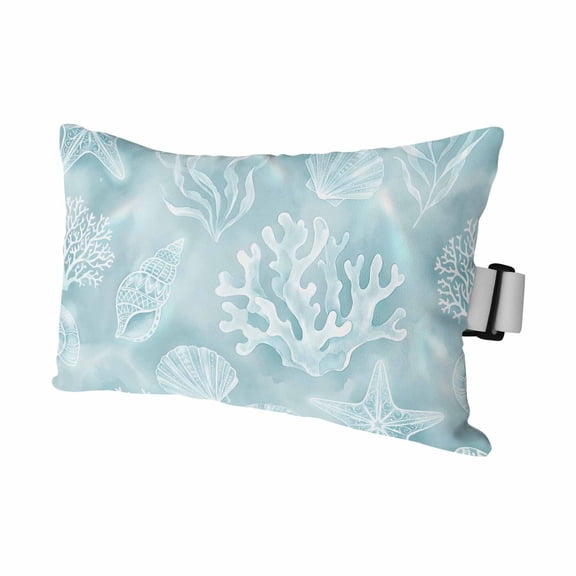 Ocean Shells Outdoor Pillows for Chaise Lounge Chair Waterproof Lumbar Pillows with Insert&Adjustable Elastic Strap Beach Headrest Pillow Teal Green Summer Coastal Starfish Conch Pool Pillow 11"x16"