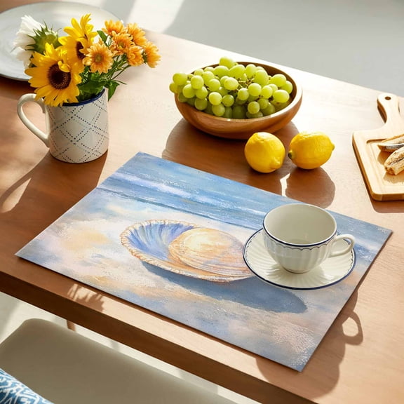 Ocean Shells Placemats Set of 12, Summer Beach Non-Slip Place Mats Washable Table Mats for Kitchen Dining Table Decorations Indoor/Outdoor