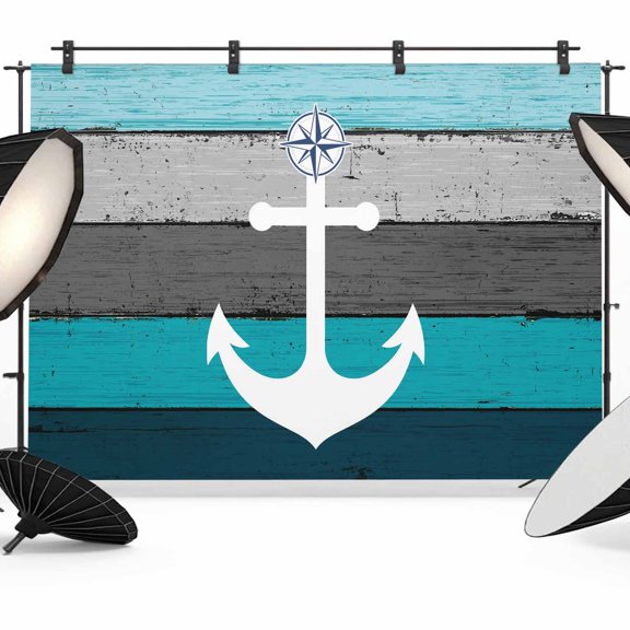 Ocean Ship Anchors Photography Backdrop 7x5FT, Blue Grey Gradient Wood Stripes Texture Photo Backdrops, Background for Photography Studio Photo Studio Background, Back Drop for Photoshoot