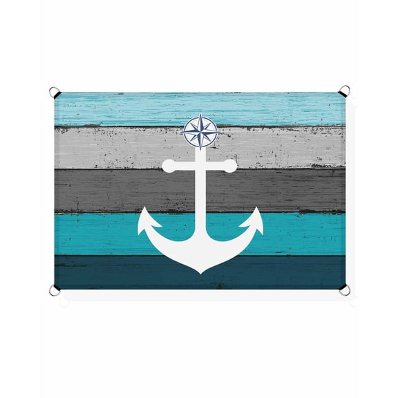 Ocean Ship Anchors Sun Shade Sail 6.5'X10' Blue Grey Gradient Wood Stripes Texture UV Block Outdoor Sail Shades Breathable Waterproof Rectangular Sunshade for Patio Garden Pool Pergola Porch