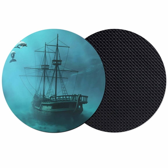 Ocean Shipwrecks Coasters Set of 2, Absorbent Coasters for Drinks, Coastal Nautical Dolphins Vintage Coaster for Desk Coffee Table Protection, Home Decor House Warming Gifts 4"