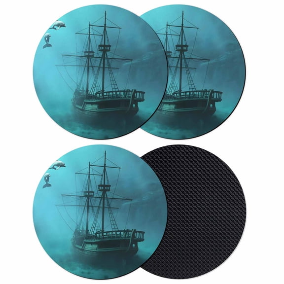 Ocean Shipwrecks Coasters Set of 4, Absorbent Coasters for Drinks, Coastal Nautical Dolphins Vintage Coaster for Desk Coffee Table Protection, Home Decor House Warming Gifts 4"