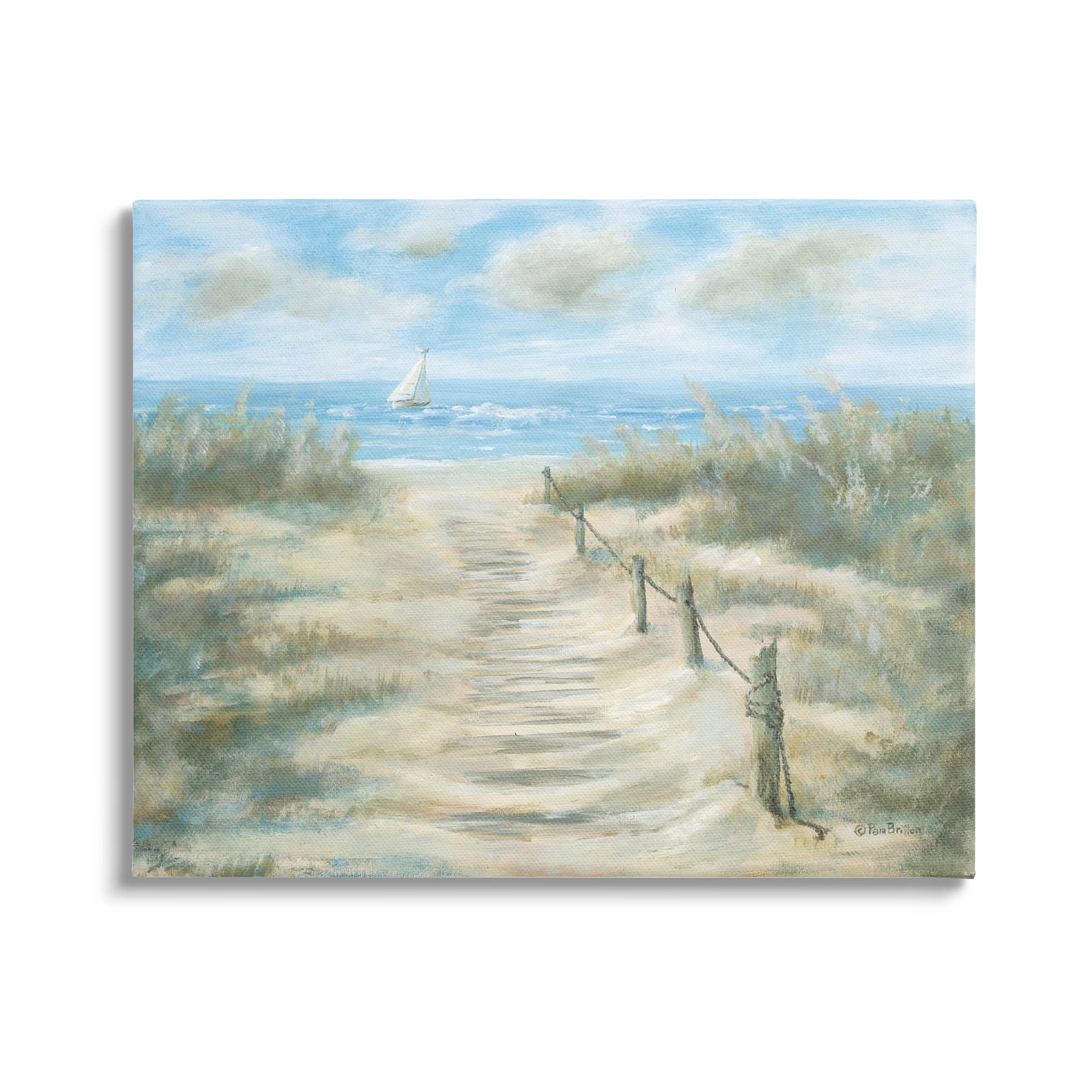 Ocean Shore Beach Boardwalk Coastal Painting on Wooden Frame