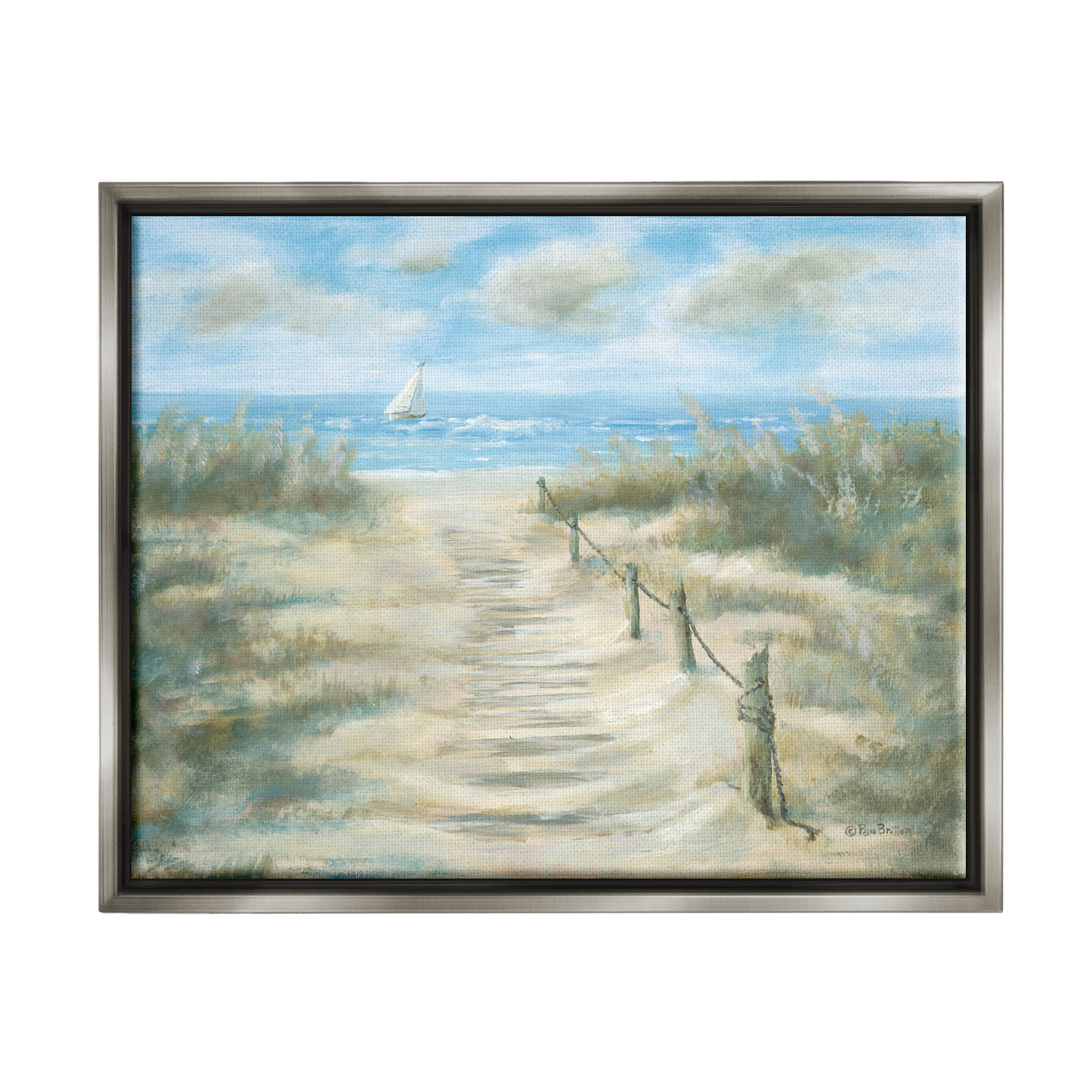 Ocean Shore Beach Boardwalk Coastal Painting Luster Gray Framed Art Print Wall Art