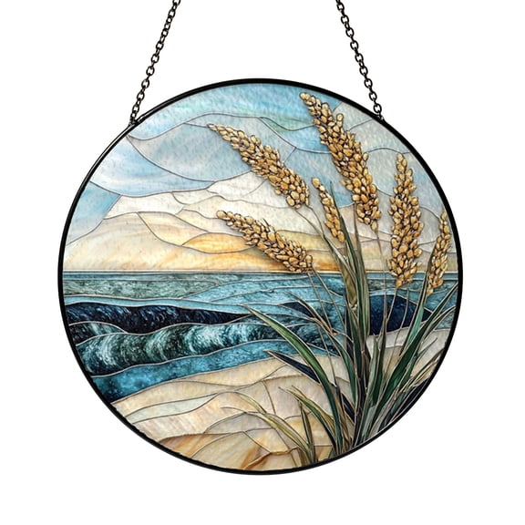 Ocean Shore Field Window Art – Faux Stained Glass