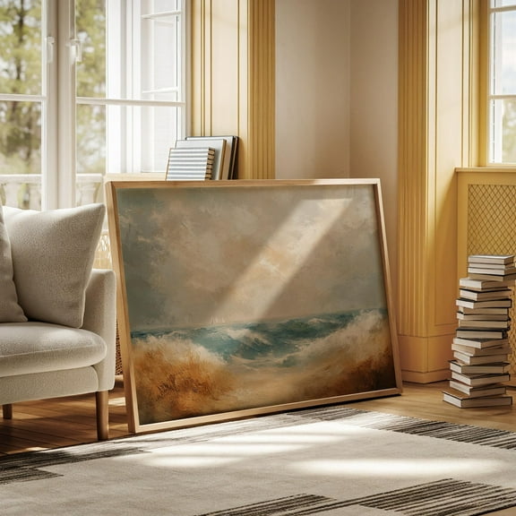 Ocean Shoreline With Golden Sand And Turquoise Waves For Coastal Nautical Or Beach-Inspired Home Decor Wall Art, Modern Wall Decor, 8x12 UNFRAMED