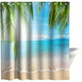 thumbnail image 1 of Ocean Shower Curtain Beach Tropical Hawaii Coastal Summer Palm Tree Island Seascape Fabric Bathroom Decor Sets with Grommets Hooks Waterproof Washable 72W x 84H Blue and Green Brown, 1 of 5