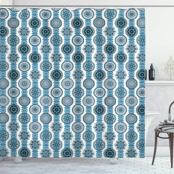 Ocean Shower Curtain, Dramatic Photo of a Nighttime Sky Full Moon Over a Calm Ocean Scene in Maui Hawaii, Cloth Fabric Bathroom Decor Set with Hooks, 60" W x 72" L, Navy White