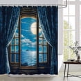 thumbnail image 1 of Ocean Shower Curtain Gothic European Style Window Balcony Summer Night Sky Sea Views Nautical Theme Navy Blue Polyester Fabric Bathroom Decor Curtains with Hooks-60"W x 72"L (Pack of 1), 1 of 7