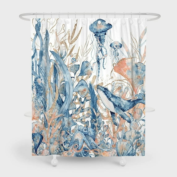 Ocean Shower Curtain Nautical Jellyfish Whale Curtains with Hooks 84" Wx72 L Waterproof Ocean Life Landscape Beach Theme Curtains Sets for Bathroom Home Decorations\u2026