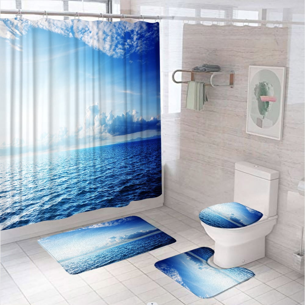 Ocean Shower Curtain Sets Sea Full Moon Purple Starry Sky Night Scenic ...