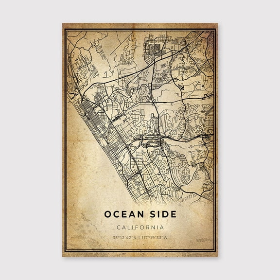 Ocean Side California Map Art Print: Modern Vintage Wall Decorfor Living Room Bedroom Office Farmhouse Neutral Home Artwork Ready to Hang 8x12 inch