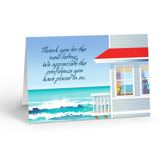 Ocean Side House - Realtor Thank You Note Card - 10 Boxed Cards & Envelopes | USA Made