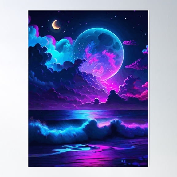 Ocean Sky Clouds Night Poster Wall Art, Modern Wall Decor, 8x12 UNFRAMED