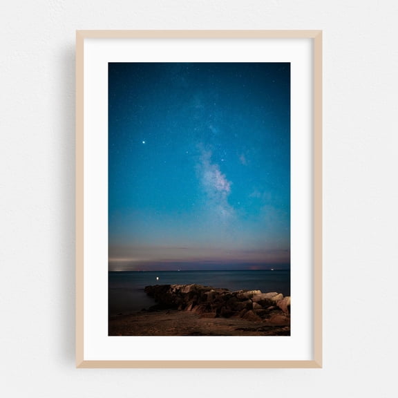 Ocean Sky - Dennis Massachusetts Photography Milky Way Night Sky Seascape Stars Cosmic Space Astronomy Oak Framed Wall Art Print 20 x 30 inches