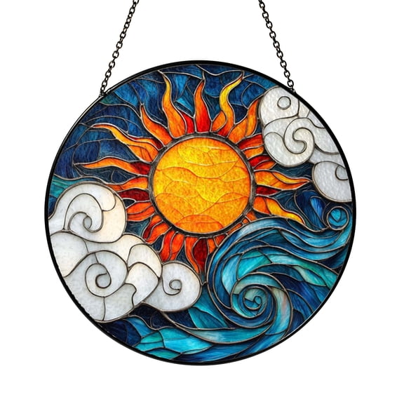 Ocean Sky Scene Stained Glass Style Window Hanging2001
