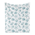 thumbnail image 1 of Ocean Soft Flannel Fleece Blanket, Beach Sea Shells Nautical Starfish Cockleshell Starfish Aquatic Illustration, Cozy Plush for Indoor and Outdoor Use, 70" x 90", Petrol Blue White, by Ambesonne, 1 of 6