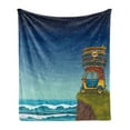 thumbnail image 1 of Ocean Soft Flannel Fleece Blanket, Cartoon Car with Surfboards Blue Night Ocean Waves Travel Summer Island Illustration, Cozy Plush for Indoor and Outdoor Use, 60" x 80", Multicolor, by Ambesonne, 1 of 5