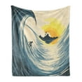thumbnail image 1 of Ocean Soft Flannel Fleece Blanket, Illustration of Cloudy Sky Tropical Island Wave and Surfer at Sunset Seascape, Cozy Plush for Indoor and Outdoor Use, 50" x 60", Beige Yellow Navy, by Ambesonne, 1 of 5