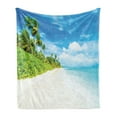 thumbnail image 1 of Ocean Soft Flannel Fleece Blanket, Image of Tropical Beach Sea Sky Landscape with Coconut Palm Trees Modern Design, Cozy Plush for Indoor and Outdoor Use, 50" x 60", Blue Green Cream, by Ambesonne, 1 of 5