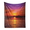 thumbnail image 1 of Ocean Soft Flannel Fleece Blanket, Romantic Sunset on the Beach Sun Rays Reflection on the Sea Colorful Sky Picture, Cozy Plush for Indoor and Outdoor Use, 60" x 80", Orange Purple, by Ambesonne, 1 of 5