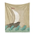 thumbnail image 1 of Ocean Soft Flannel Fleece Blanket, Sail Boat on Waves with Seagulls Nautical Theme for Ocean Lovers Print, Cozy Plush for Indoor and Outdoor Use, 50" x 60", Seafoam Sand Brown White, by Ambesonne, 1 of 6