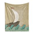 thumbnail image 1 of Ocean Soft Flannel Fleece Blanket, Sail Boat on Waves with Seagulls Nautical Theme for Ocean Lovers Print, Cozy Plush for Indoor and Outdoor Use, 70" x 90", Seafoam Sand Brown White, by Ambesonne, 1 of 6