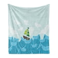 thumbnail image 1 of Ocean Soft Flannel Fleece Blanket, Sailing Boat on the Sea Life with Waves and the Cloudy Sky Illustration, Cozy Plush for Indoor and Outdoor Use, 60" x 80", Baby Blue and Sky Blue, by Ambesonne, 1 of 5