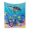 thumbnail image 1 of Ocean Soft Flannel Fleece Blanket, Sea Turtle Putterfish Clownfish Swimming Subaquatic Tropical Life Fins Seaweed Print, Cozy Plush for Indoor and Outdoor Use, 70" x 90", Multicolor, by Ambesonne, 1 of 5