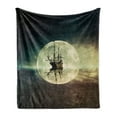 thumbnail image 1 of Ocean Soft Flannel Fleece Blanket, Vintage Old Ship on Sea Moonlight Starry Night Sky Adventure Journey Theme, Cozy Plush for Indoor and Outdoor Use, 60" x 80", Umber Dark Blue White, by Ambesonne, 1 of 6