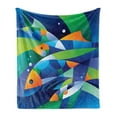 thumbnail image 1 of Ocean Soft Flannel Fleece Throw Blanket, Abstract Digital Geometric Pieced Fish Circle Curves Depths of the Sea Theme, Cozy Plush for Indoor and Outdoor Use, 50" x 60", Multicolor, by Ambesonne, 1 of 5