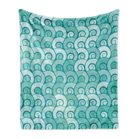 Ocean Soft Flannel Fleece Throw Blanket, Abstract Swirled Sea Waves Pattern Spiral Forms Marine Theme Curvy Aquatic Artwork Print, Cozy Plush for Indoor and Outdoor Use, 60" x 80", Aqua, by Ambesonne