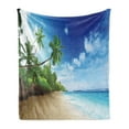 thumbnail image 1 of Ocean Soft Flannel Fleece Throw Blanket, Beach Sunset Tranquil Tropical Sea Waves Coconut Palms Outdoors Photo, Cozy Plush for Indoor and Outdoor Use, 50" x 70", Pale Brown Green Blue, by Ambesonne, 1 of 5