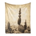 thumbnail image 1 of Ocean Soft Flannel Fleece Throw Blanket, Coastal Shore Calm Water Print Sepia Big and Small Rocks Pebbles Grunge, Cozy Plush for Indoor and Outdoor Use, 50" x 60", Beige Brown, by Ambesonne, 1 of 5