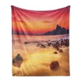 thumbnail image 1 of Ocean Soft Flannel Fleece Throw Blanket, Digital Photo of Sunrise over the Sea with Stones and Cliffs Idyllic Spot, Cozy Plush for Indoor and Outdoor Use, 50" x 70", Orange Yellow, by Ambesonne, 1 of 5